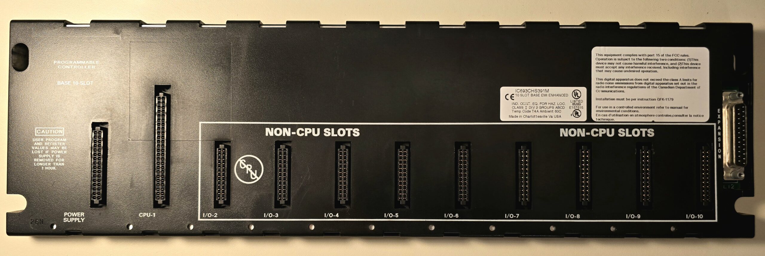 IC693CHS391 10 slots C80-35 baseplate, front view