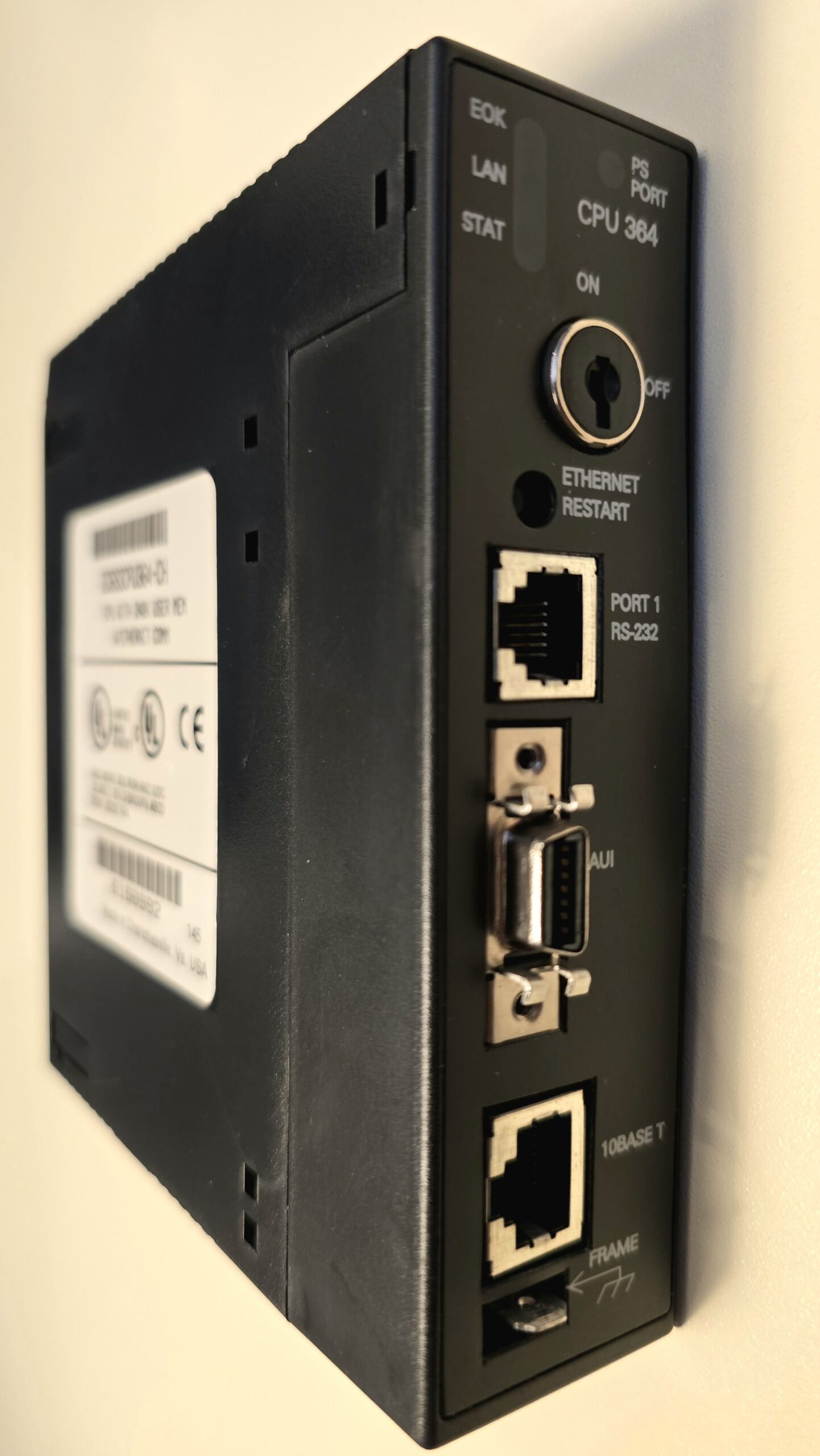IC693CPU364 C80-35 processing unit cpu364 with Ethernet daughter board, front three-quarter view