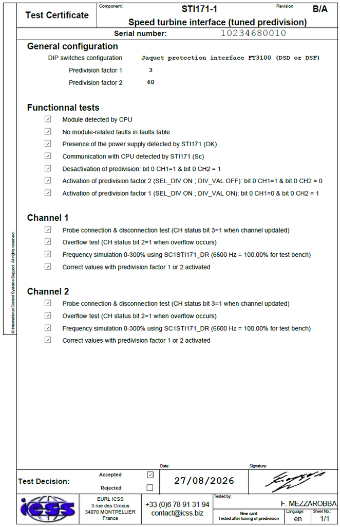 STI171-1 test certificate